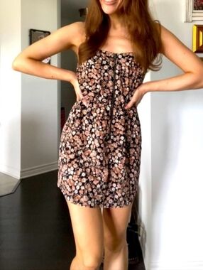 Floral Strapless Mini Dress in Black and Blush